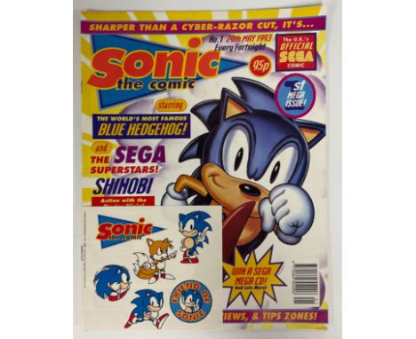Collectables - Sonic the Comic issue No. 1, 29th May 1993, first mega issue, 30cm x 23cm, including original unused stickers