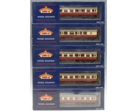 Bachmann Branch-Line Model Railways - five Collett stock cars/coaches comprising two 34-056 2nd BR Crimson/Cream coaches, 00 