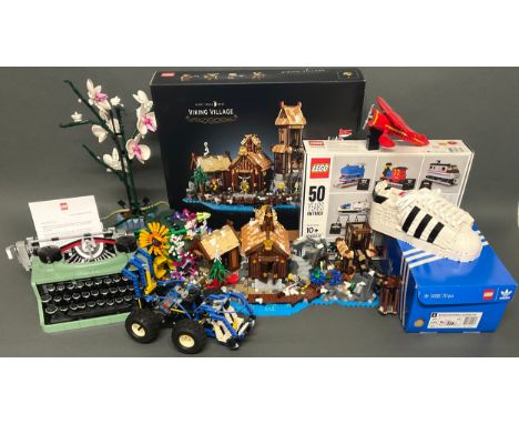 Lego - Icons, 10282 Adidas Originals Superstar, boxed; Ideas, 21327 Typewriter, unboxed; Botanical Collection, 10311 Orchid, 