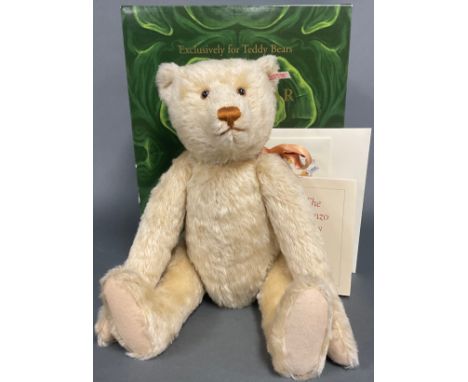 Steiff (Germany) EAN 660467, Teddy Bear Xenia, exclusively for Teddy Bears of Witney 2001/2002, light blond mohair, with silk