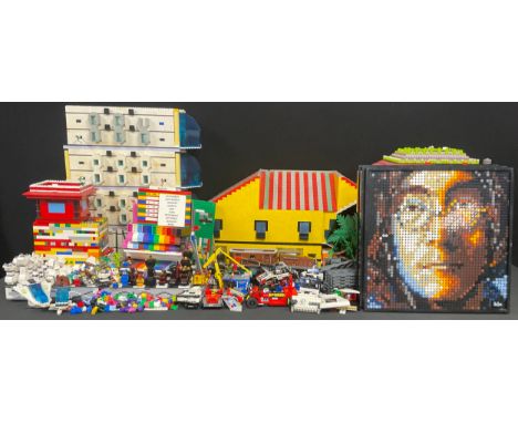 Lego - Art, 31198 The Beatles, four portraits, unboxed; three large composed model buildings, the tallest 44cm high; a quanti