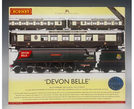 Hornby Model Railways - R2568 'Devon Belle' locomotive and coach train pack boxed set, comprising a 'Watersmeet' west country