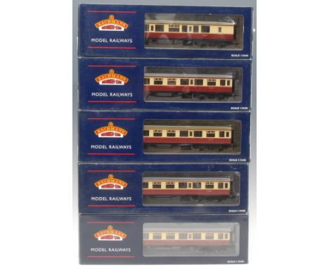 Bachmann Branch-Line Model Railways - five Collett stock cars/coaches comprising 34-056 2nd BR Crimson/Cream coach, 00 gauge,