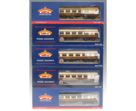 Bachmann Branch-Line Model Railways - five Pullman stock cars/coaches comprising 39-300B BR MK1 SK Second Kitchen Umber &amp;