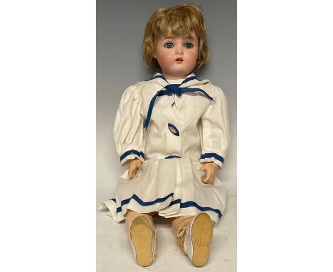 A Kammer &amp; Reinhardt , Simon &amp; Halbig bisque head socket doll, short blond wig, sleeping blue eyes, open mouth, compo