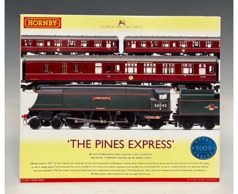 Hornby Model Railways - R2436 'The Pines Express' locomotive and coach train pack boxed set, comprising a BR 4-6-2 'Combe Mar