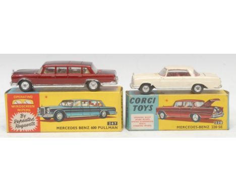 Corgi Toys - 247 Mercedes Benz 600 Pullman, metallic maroon body, cream interior, windscreen wipers, Corgi Toys instructions 