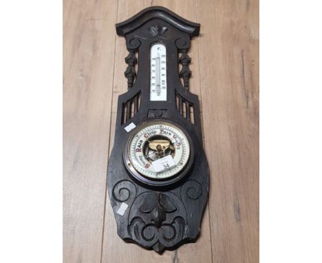 CARVED AND PAINTED MAHOGANY EDWARDIAN BAROMETER