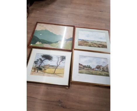 4 FRAMED ITEMS INCLUDING PRINT OF BAMBURGH WATERCOLOUR 55/100 SIGNED ARTHUR YOUNG 1989