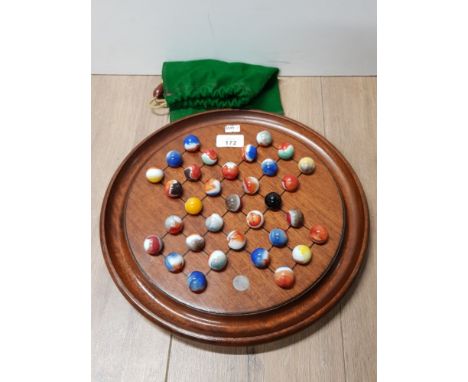 VINTAGE CHINESE SOLITAIRE WITH HALLMARKED SILVER PANEL COMPLETE WITH MARBLES AND CARRY POUCH