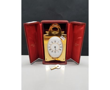 JEAN ROULET BRASS CARRIAGE CLOCK WITH KEY IN ORIGINAL BOX