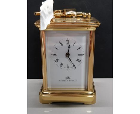BRASS MATTHEW NORMAN CARRIAGE CLOCK WITH KEY