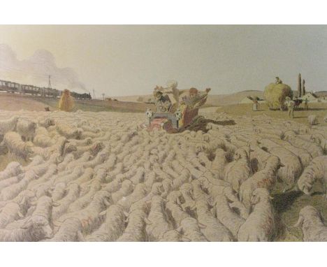 Georges Meunier (1869-1942) 'Bloques.' A limited edition coloured lithographic print depicting a veteran car stranded in the 