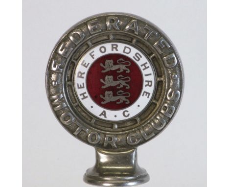 Herefordshire Automobile Club A very rare membership badge with intaglio written 'Federated Motor Clubs' on the outer edge, a