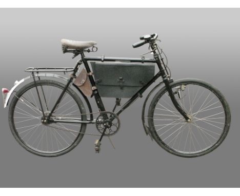 A 1952 Swiss Army Bicycle A fully-equipped bicycle in good, original condition. The 23-inch black-enamelled frame sports a co