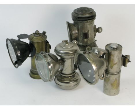 Four Acetylene Gas Lamps to include a Lyon-manufactured lamp and a rare 1897 Hitchcock Lamp Company 'Bragger' oil-powered lam