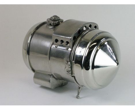 A c1908 Self-Contained Motorcycle Acetylene Gas Lamp A similar lamp to lot 184, but with minor differences, this nickel-plate