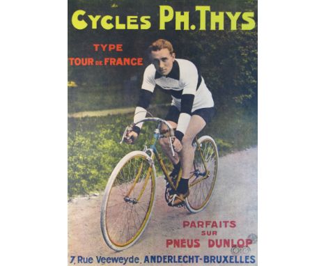 Cycles PH. Thys - Advertising Poster An original pre-WW11 poster promoting Dunlop Tyres, in excellent condition with licence 