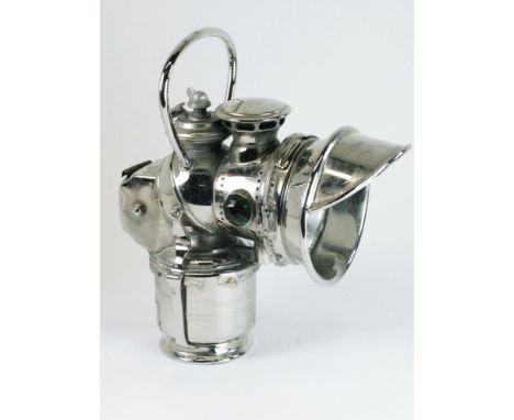 A c1905 'Acetyphote' Motorcycle Acetylene Gas Lamp by Lucas Ltd., in complete but re-nickel-plated condition, it retains its 
