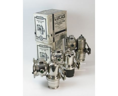 A 'Calcia Club' Acetylene Gas Lamp by Lucas Ltd., being model No 143, unused with its original nickel-plated finish and dated