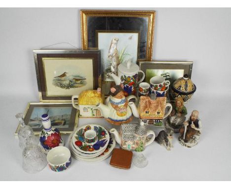 A mixed lot comprising ceramics to include Villeroy and Boch Acapulco plates and cups, figurines, glassware, four prints in g