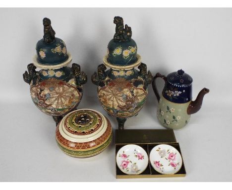 Ceramics to include pair of Japanese vases and covers, approximately 39 cm (h), Langley Pottery coffee pot, Royal Worcester a