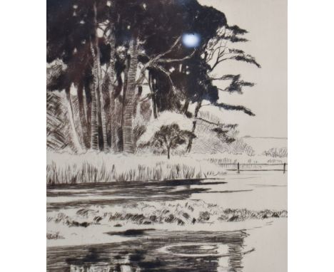 After Norman Wilkinson (British 1878-1971) etching, rivers scene with signature in pencil to margin, within a broad card moun