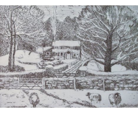 Local interest* After Rosemary Hanvard (local contemporary) monochrome print signed and entitled 'Bank House Farm Silverdale'
