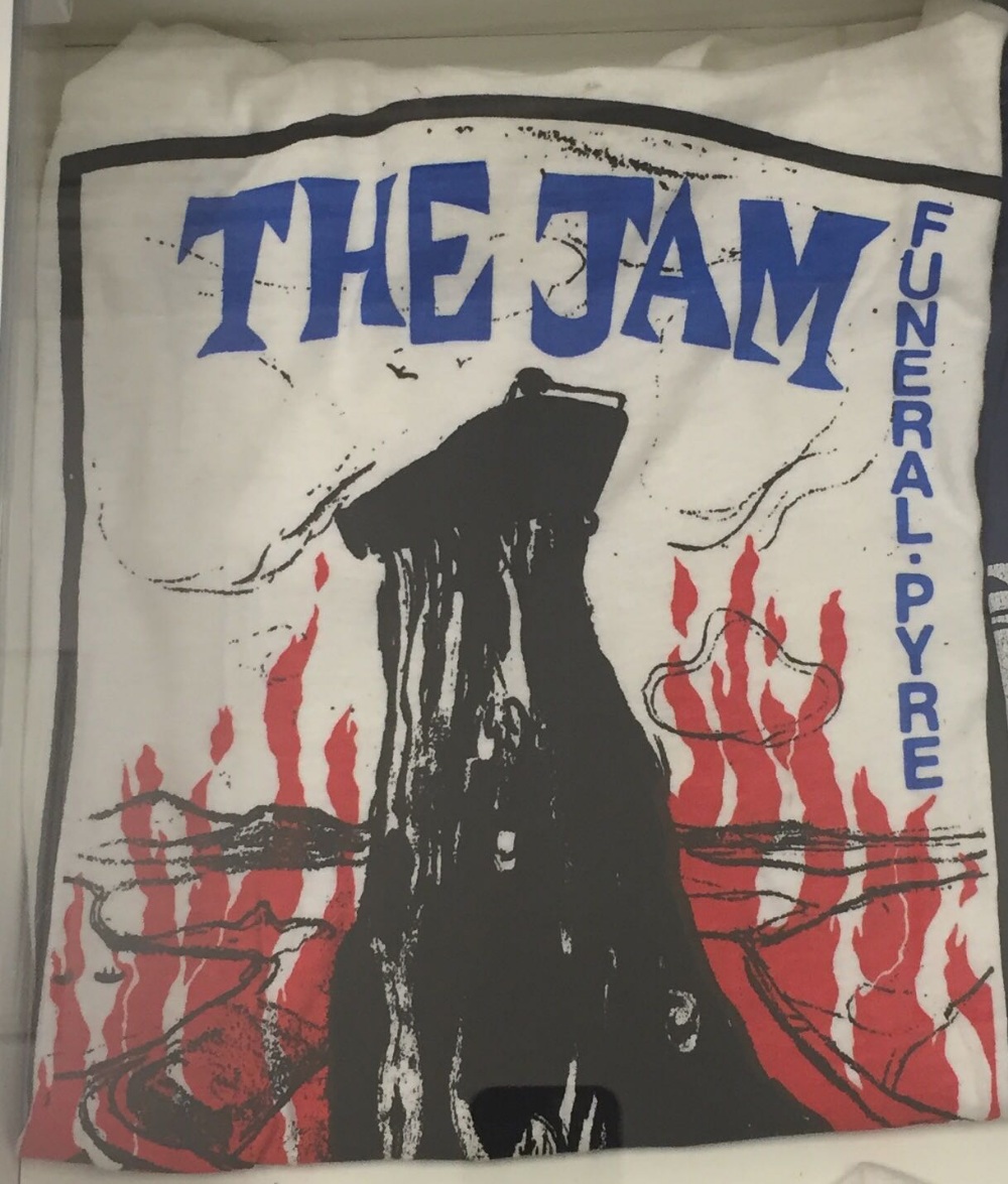 An original TShirt, Funeral Pyre, with The Jam in blue lettering above