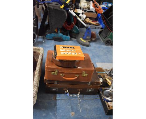 Two Vintage Suitcases, Circular Mahogany Framed Stool and a Reeves Poster Paint Set 