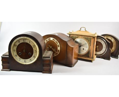A Collection of Five Vintage Mantle Clocks for Restoration 