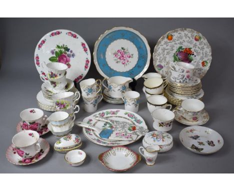 A Large Collection of Various Teacups and Saucers Together with Cake Plates, Coalport Ming Rose Lidded Egg Shaped Box, Tivoli