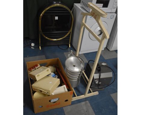 A Vintage Electric Fan Heater, Set of Behague Aluminium Food Container, Box of Kitchen Wares etc 