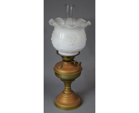 An Edwardian Brass Oil Lamp with Opaque Glass Shade 