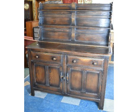A Mid 20th Century Oak Sideboard with Three Shelf Waterfall Plate Rack, 130cm wide 