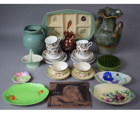 A Collection of Mid/Late 20th Century to Include Green Glazed Ribbed Lovatts Jug, Mayfair Daisy Pattern Teacups and Saucers, 