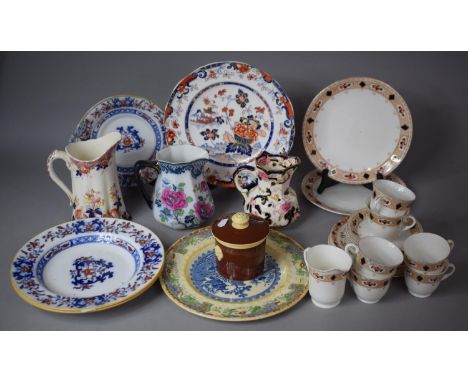 A Collection of 19th Century Ceramics to Include Jugs, Lidded Glazed Pot, Edwardian Tea Cups and Saucers, Transfer Printed Pl