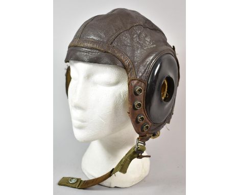 A WWII American Army Air Force Type A/11 Leather Flying Helmet with Label Inscribed The Selby Shoe Company, Size M 