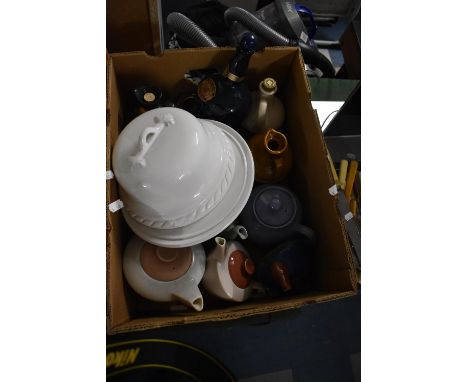 A Collection Poole and Other Teapots, Ceramic Wade Decanters, Cheese Dish and Cover etc 