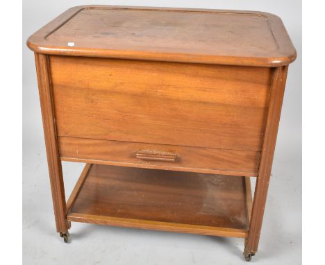 A Mid 20th Century Walnut Sewing Trolley with Lift Top to Satin Lined Interior, Centre Drawer and Stretcher Shelf, 62.5cm Wid