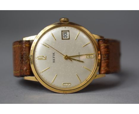 A Vintage Hefik Incabloc Gold Cased Wristwatch with Stainless Steel Back and Leather Strap, Working Order 