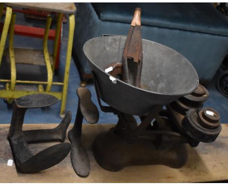 Two Shoe Lasts and Set on Vegetable Scales 