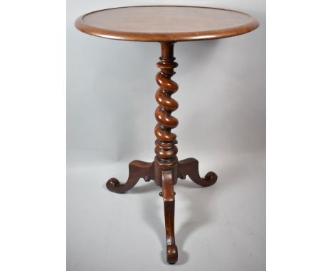 A Late Victorian Mahogany Circular Topped Tripod Table with Barley Twist Support, 48cm Diameter 