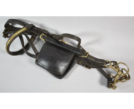A Vintage Brass Mounted Pony Bridle with Blinkers and Snaffle Bit 