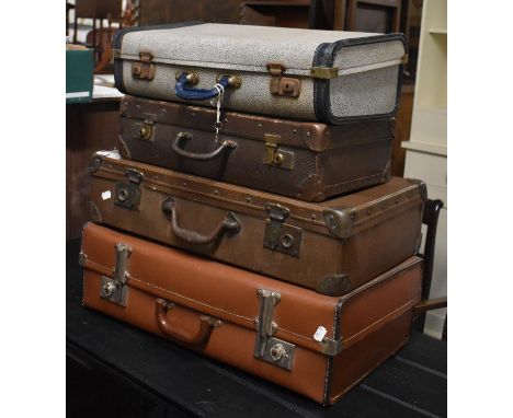 A Collection of Four Vintage Suitcases, the Largest 61cm wide 