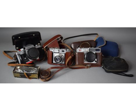 A Collection of Four Vintage Cameras to Include Zeiss Ikon, Kallo, Pentacon Together with Light Meter and Binoculars 