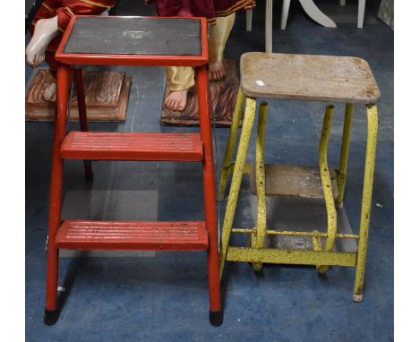 A Vintage Metal Framed Step Stool and a Two Step Step Ladder 
