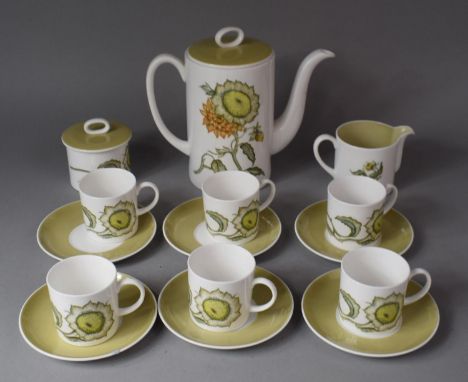 A Susie Cooper Sunflower Pattern Coffee Set to Comprise, Pot, Lidded Sugar, Coffee Cans, Saucers