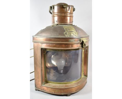 A Vintage Copper and Brass Ships Port Light Converted to Electricity, 49cm high 