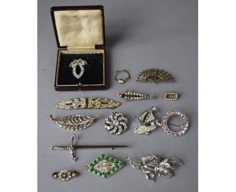 A Collection of Jewellery to Include Diamonte and Marcasite Brooches, Sword Stick Pin etc 